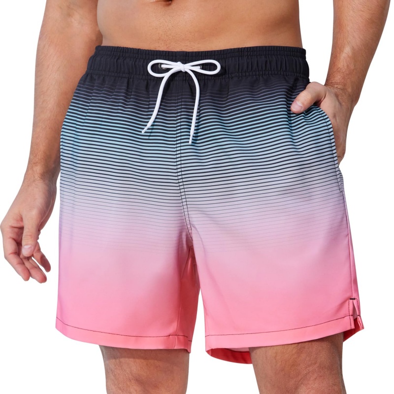 Trunks Board Surf - Trendy Ombre Striped Graphic Swim Trunks