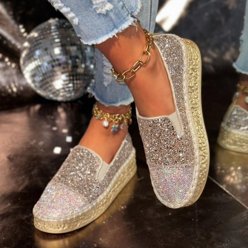 Silver Glitter Rhinestone Plat - Espadrille Slip On review and price