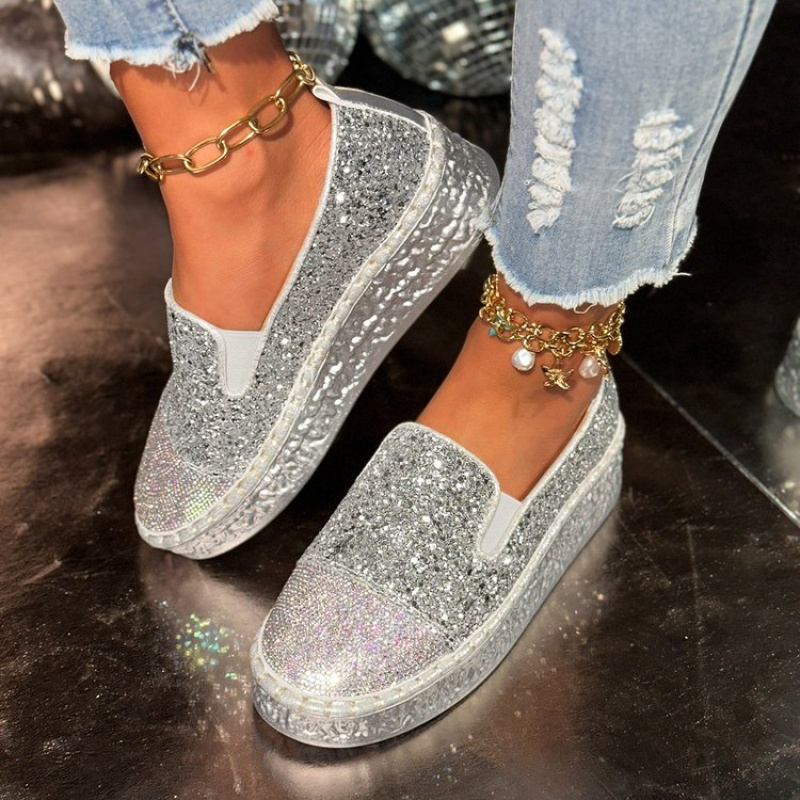 Silver Glitter Rhinestone Plat - Espadrille Slip On review and price