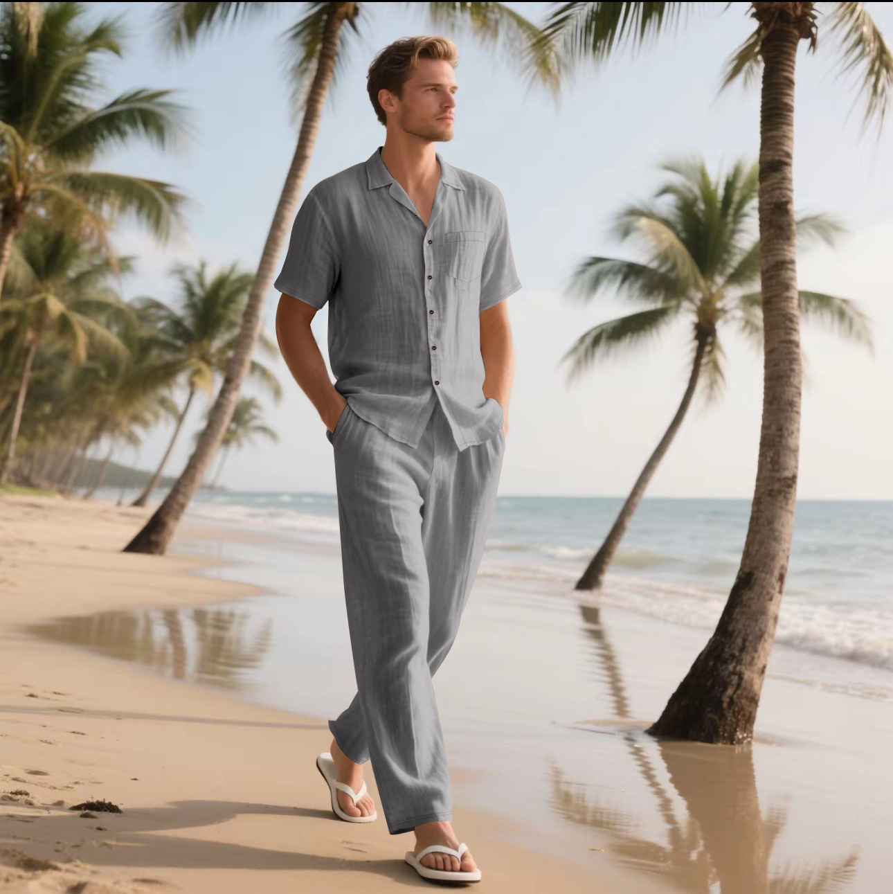 Summer Men's New Linen Casual  - Short Linen Drawstring review and price