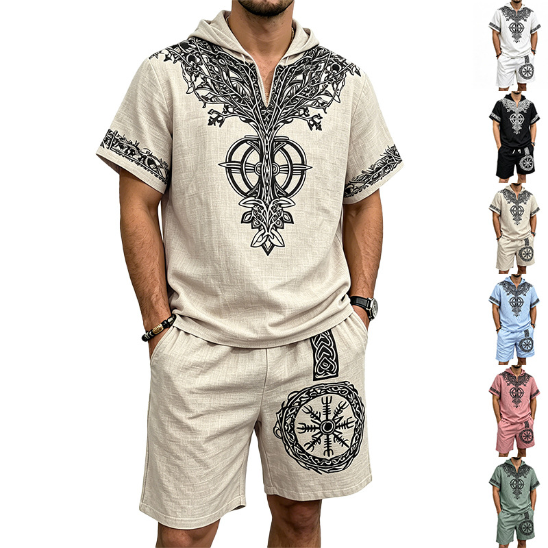 Men Linen Look Viking Tree Pri - Short Linen Drawstring review and price