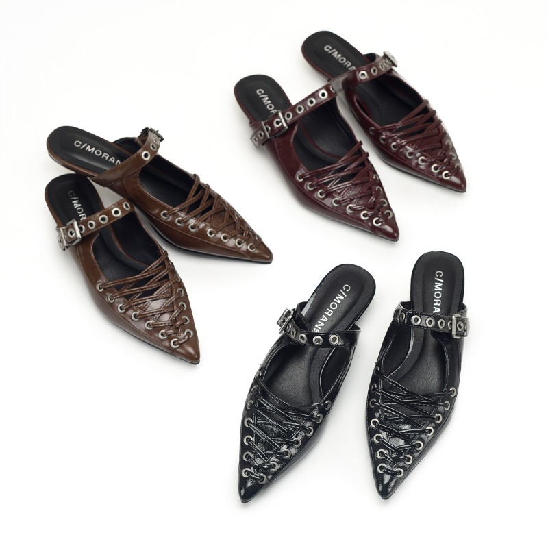 Pointed Toe Lace Up Women Slip - Casual Sandal Leather review and price