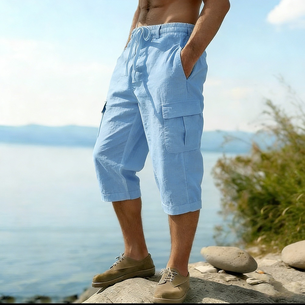Men Summer Cotton Linen Shorts - Short Linen Drawstring review and price