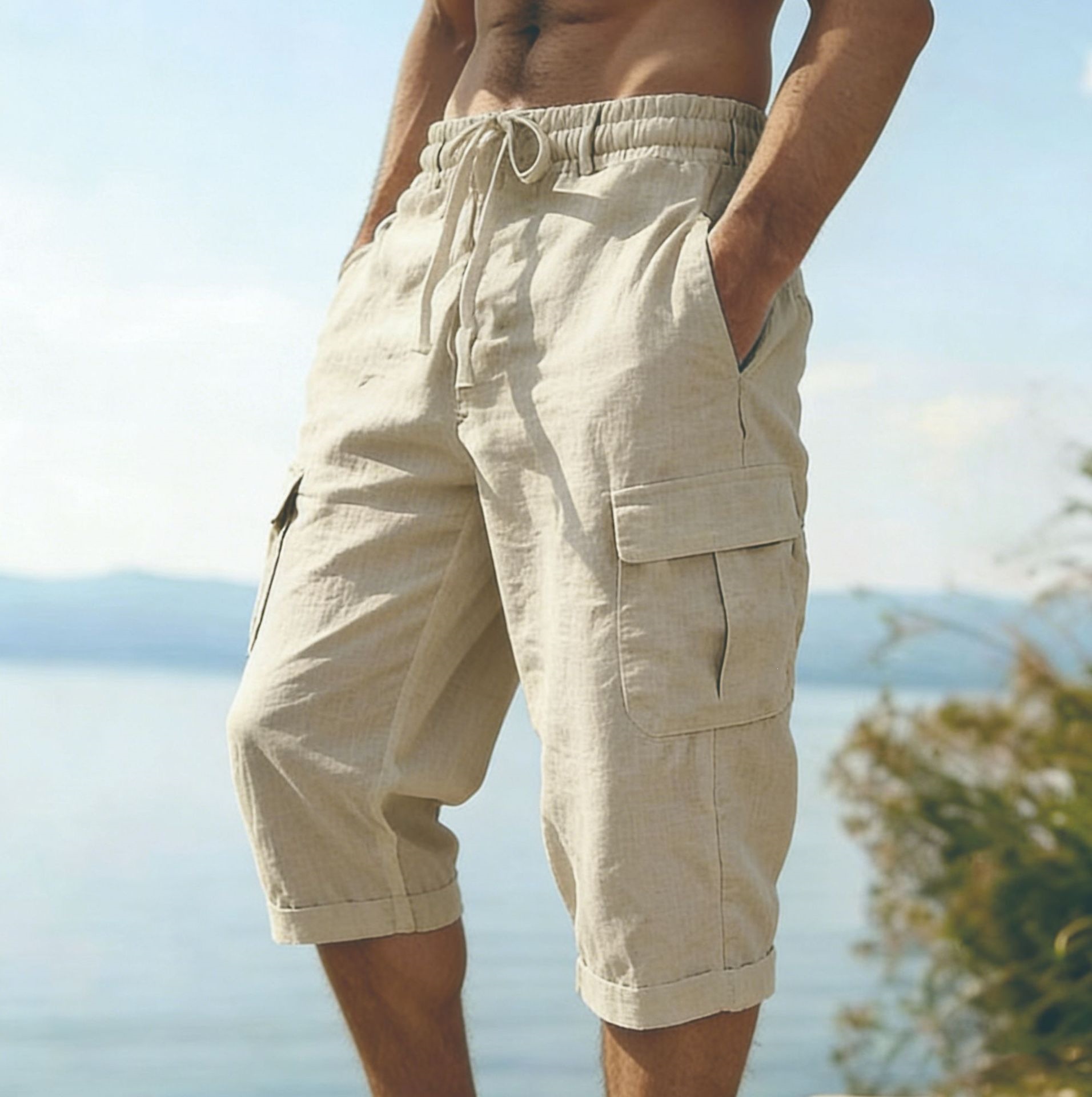 Men Summer Cotton Linen Shorts - Short Linen Drawstring review and price