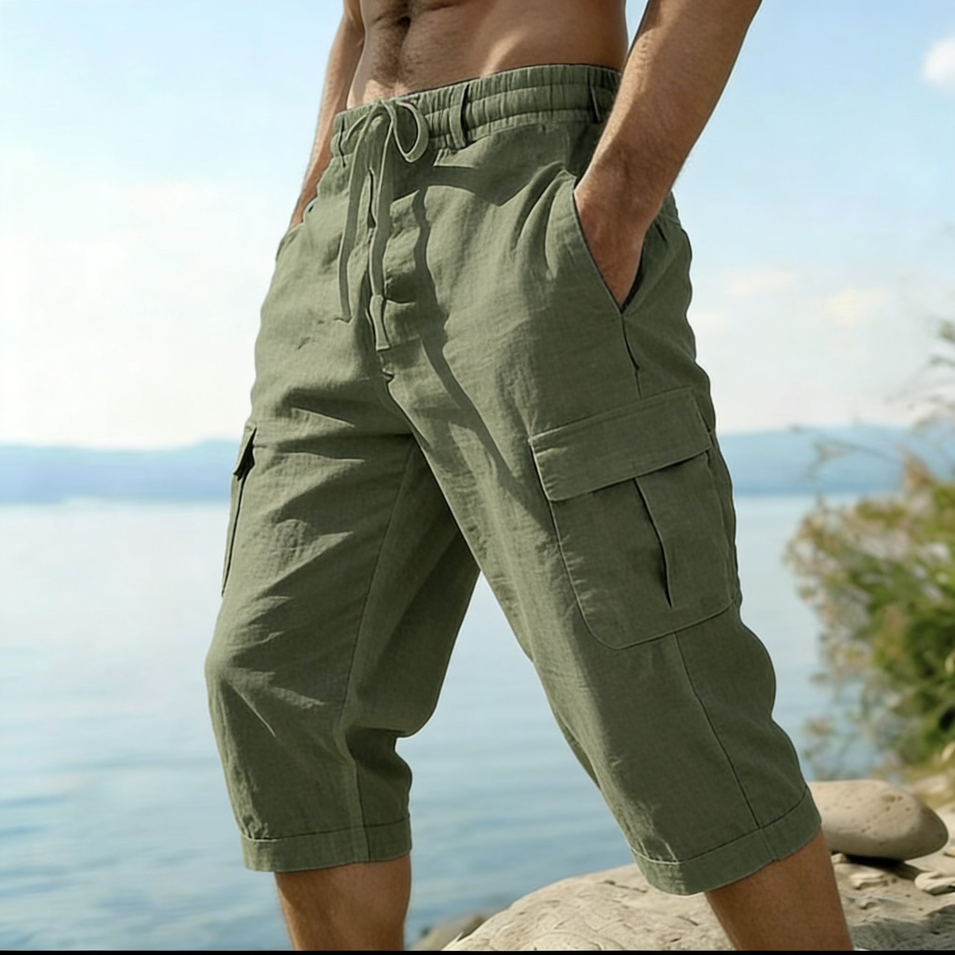 Men Summer Cotton Linen Shorts - Short Linen Drawstring review and price